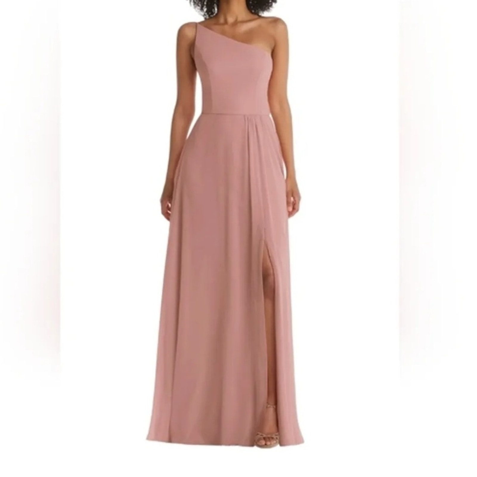 After Six Skinny One Shoulder Trumpet Gown With Front Slit In Desert Rose Sz 22w